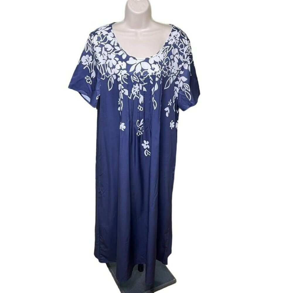 Womens Hawaian Style Shift Dress Noracora  Floral u Size XXL 14 Modest Round Nec